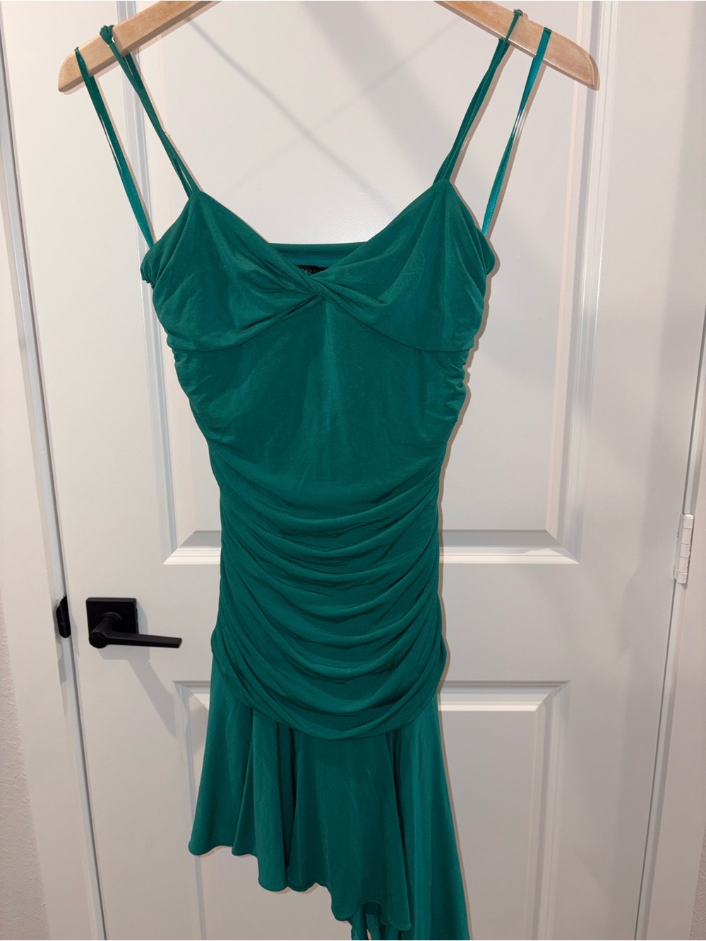 BCBG Maxazria Teal Green  Asymmetrical Ruched Dress